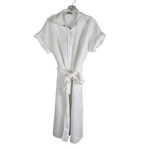Massimo Dutti White Linen Blend Belted Shirt Dress Size S - Made in Portugal